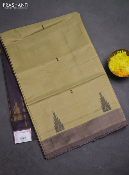 Banana pith saree beige and deep jamun with thread woven buttas and simple border