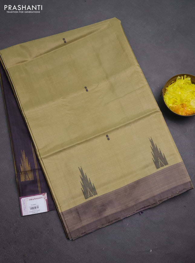 Banana pith saree beige and deep jamun with thread woven buttas and simple border