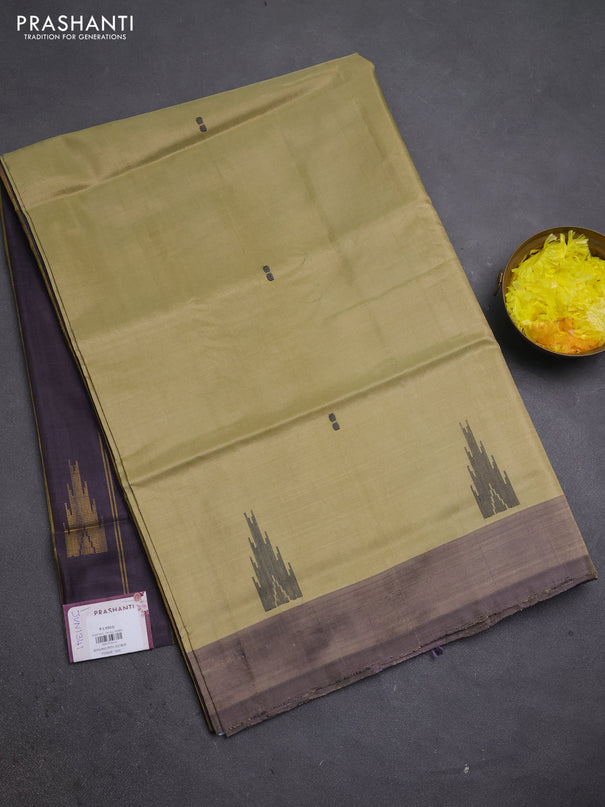 Banana pith saree beige and deep jamun with thread woven buttas and simple border