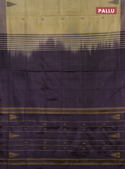 Banana pith saree beige and deep jamun with thread woven buttas and simple border