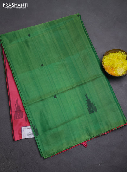 Banana pith saree green and pink with thread woven buttas in borderless style