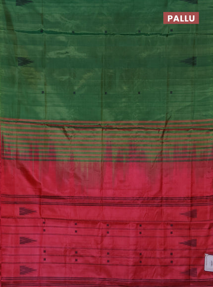 Banana pith saree green and pink with thread woven buttas in borderless style