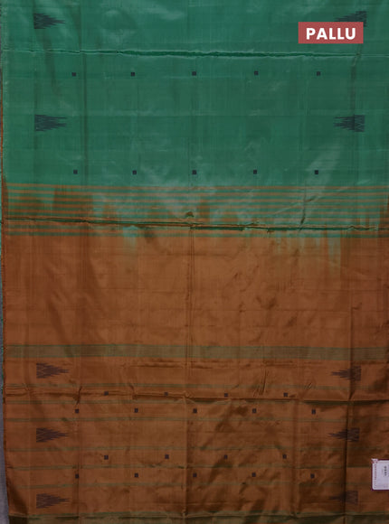 Banana pith saree green and sandal with thread woven buttas in borderless style