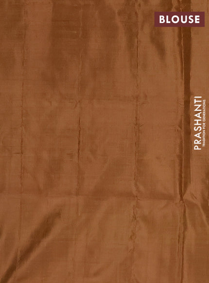 Banana pith saree green and sandal with thread woven buttas in borderless style