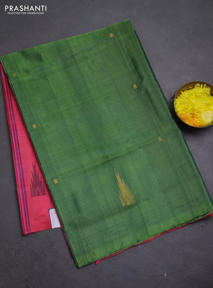 Banana pith saree green and pink with thread woven buttas in borderless style