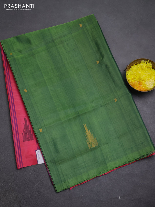 Banana pith saree green and pink with thread woven buttas in borderless style