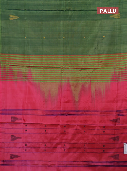Banana pith saree green and pink with thread woven buttas in borderless style