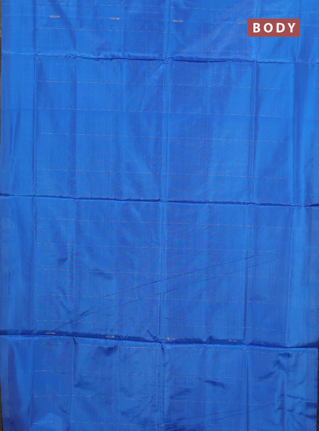 Banana pith saree cs blue and wine shade with thread woven buttas in borderless style
