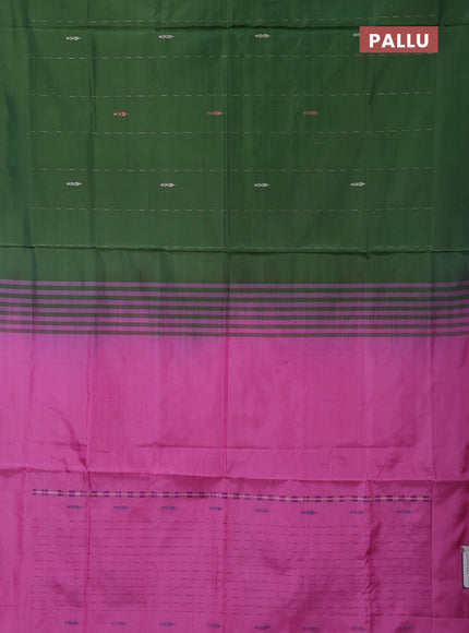 Banana pith saree green shade and pink with thread woven buttas in borderless style