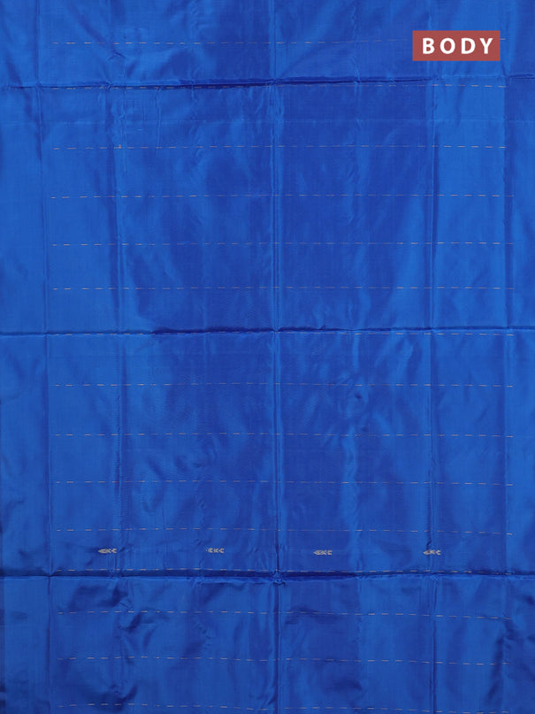 Banana pith saree cs blue and dark peach with thread woven buttas in borderless style
