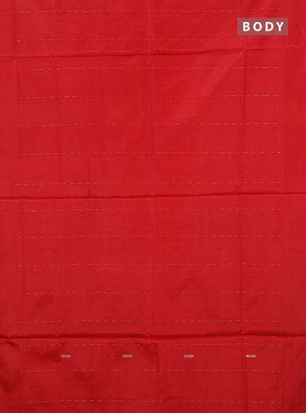 Banana pith saree red and pale orange with thread woven buttas in borderless style