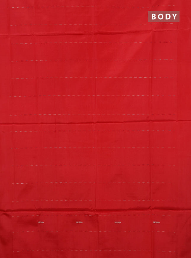 Banana pith saree red and pale orange with thread woven buttas in borderless style