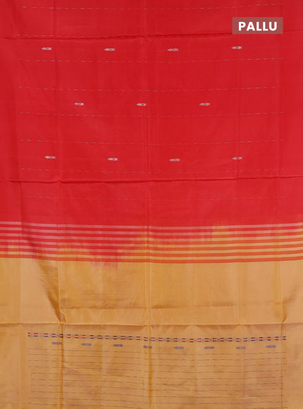 Banana pith saree red and pale orange with thread woven buttas in borderless style