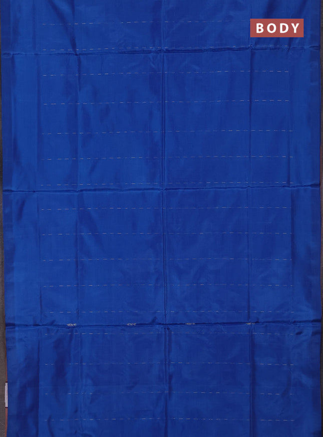 Banana pith saree cs blue and dark peach with thread woven buttas in borderless style