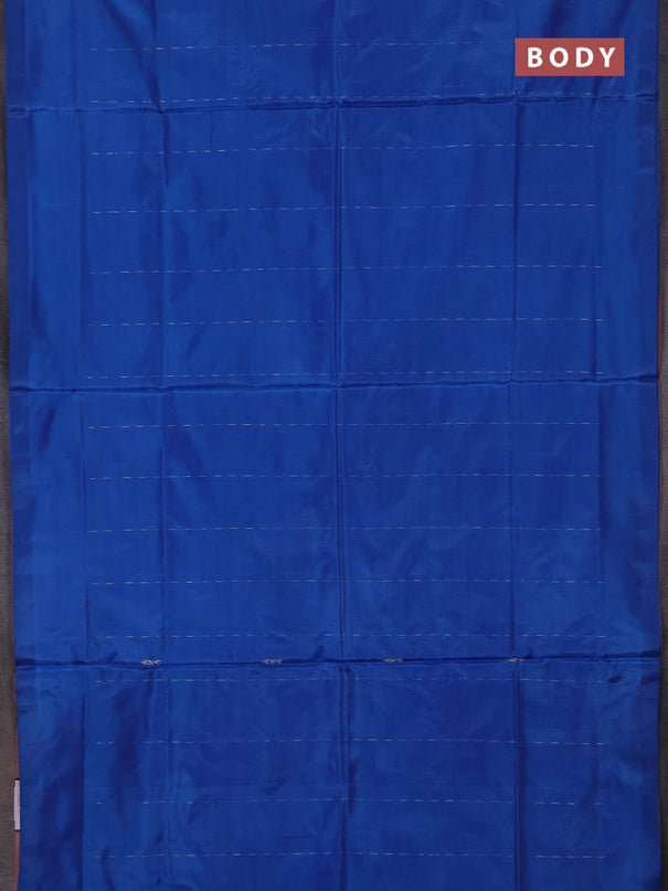 Banana pith saree cs blue and dark peach with thread woven buttas in borderless style