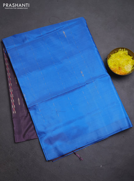 Banana pith saree blue and deep purple with thread woven buttas in borderless style
