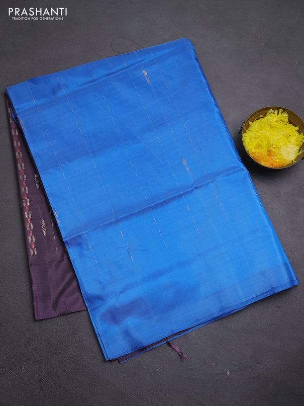 Banana pith saree blue and deep purple with thread woven buttas in borderless style