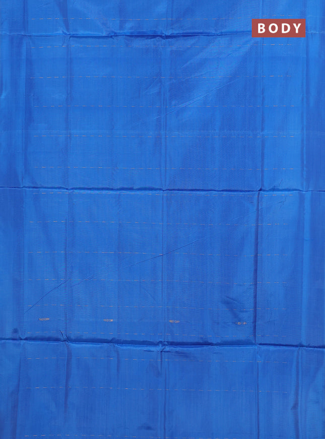 Banana pith saree blue and deep purple with thread woven buttas in borderless style