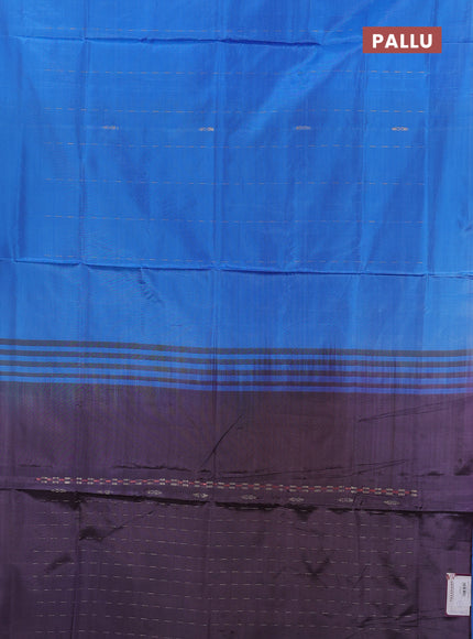 Banana pith saree blue and deep purple with thread woven buttas in borderless style