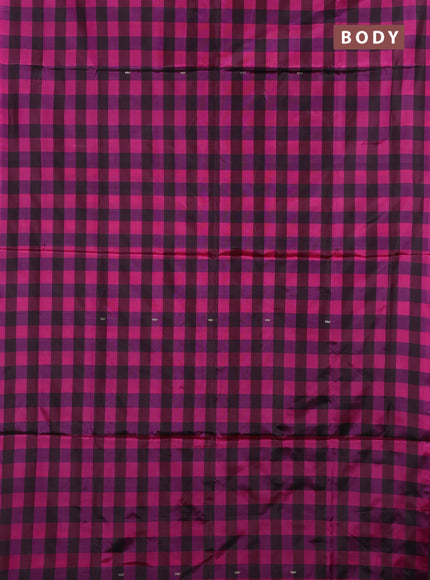Banana pith saree black and pink with allover checks & thread buttas in borderless style