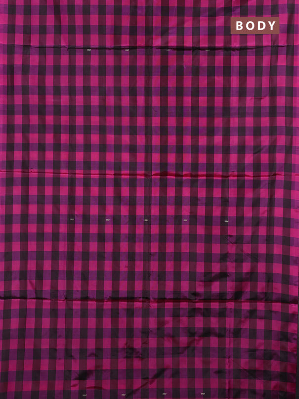 Banana pith saree black and pink with allover checks & thread buttas in borderless style