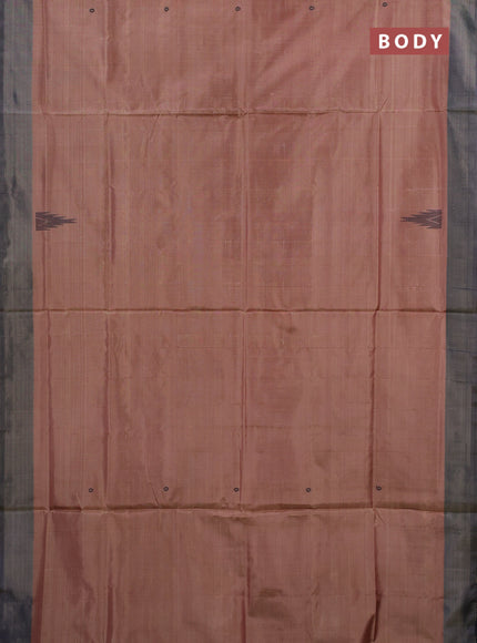 Banana pith saree dark beige and pastel violet with thread woven buttas in borderless style