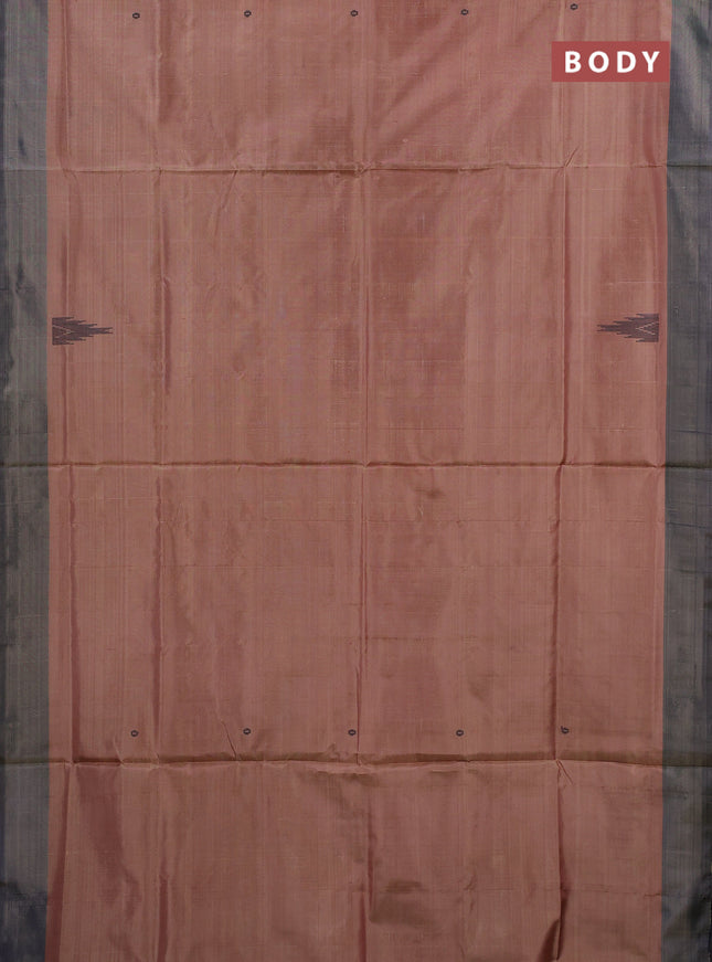 Banana pith saree dark beige and pastel violet with thread woven buttas in borderless style