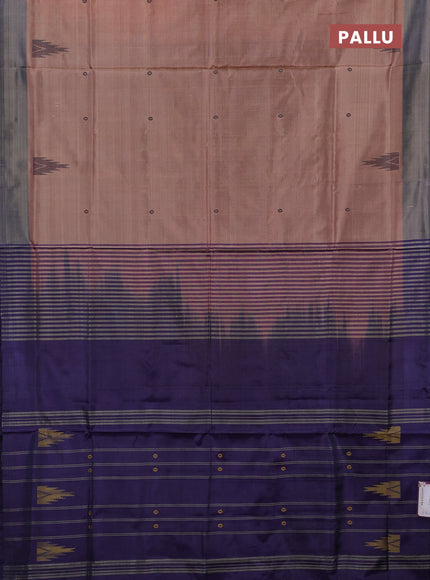 Banana pith saree dark beige and pastel violet with thread woven buttas in borderless style