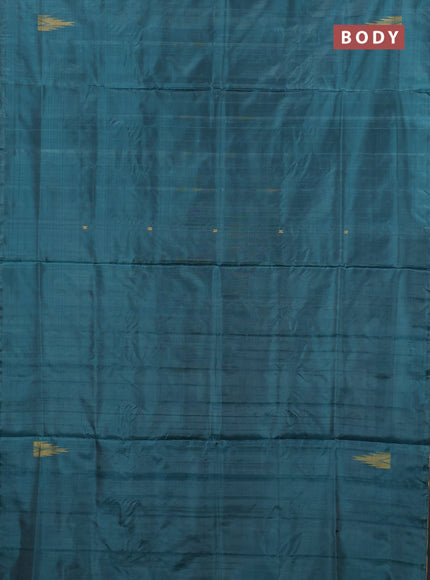Banana pith saree peacock green and sandal with thread woven buttas in borderless style