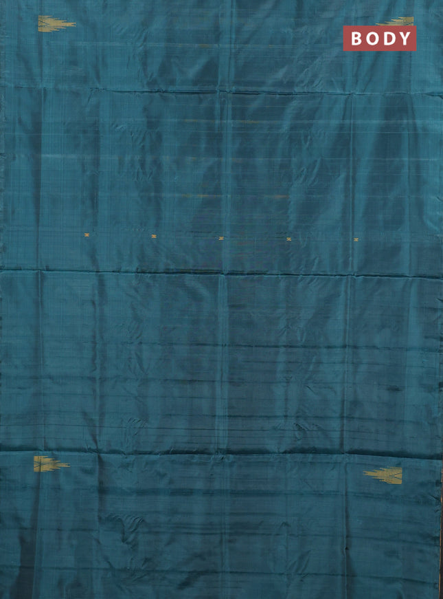 Banana pith saree peacock green and sandal with thread woven buttas in borderless style