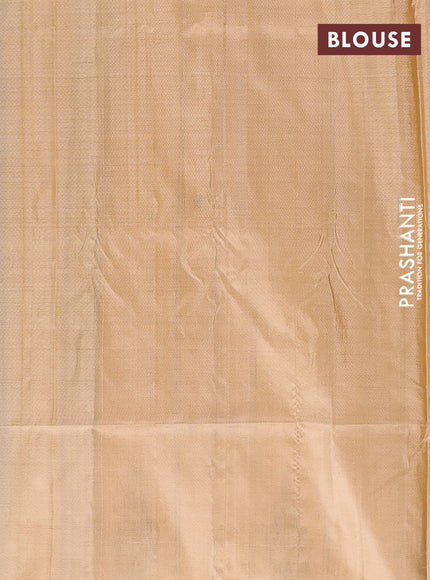 Banana pith saree peacock green and sandal with thread woven buttas in borderless style