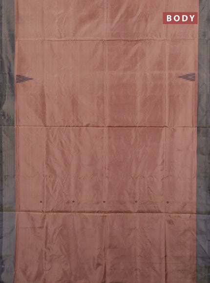 Banana pith saree dark beige and pastel violet with thread woven buttas in borderless style
