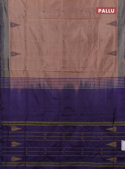 Banana pith saree dark beige and pastel violet with thread woven buttas in borderless style
