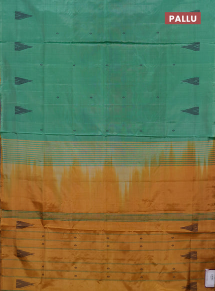 Banana pith saree green and mustard yellow with thread woven buttas in borderless style