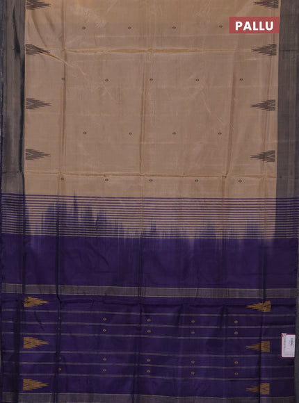 Banana pith saree beige and pastel violet with thread woven buttas in borderless style