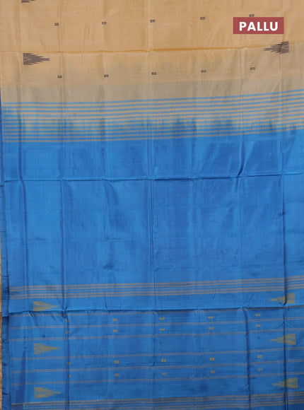 Banana pith saree sandal and teal blue with thread woven buttas in borderless style