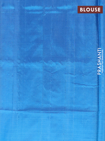 Banana pith saree sandal and teal blue with thread woven buttas in borderless style