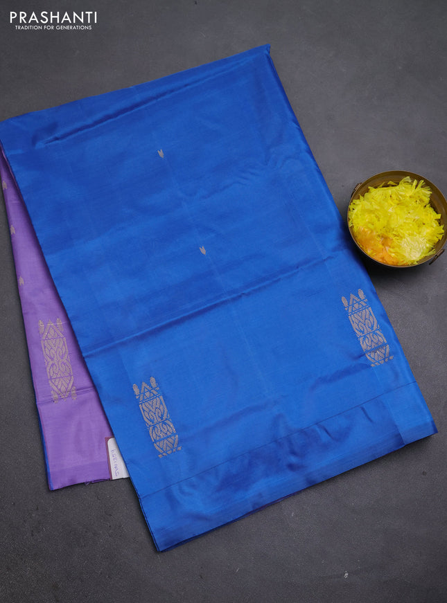 Banana pith saree cs blue and lavender with thread woven buttas and simple border