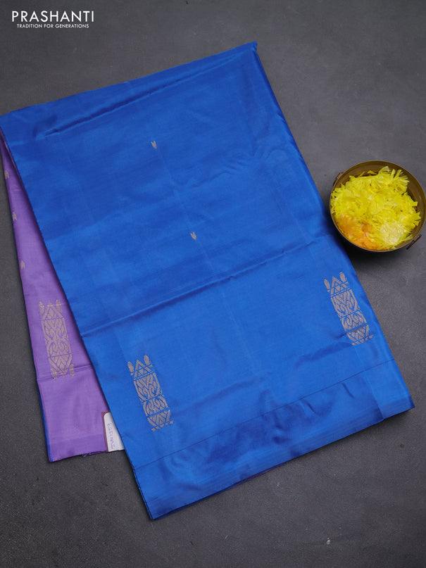Banana pith saree cs blue and lavender with thread woven buttas and simple border