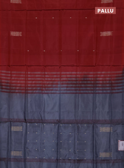 Banana pith saree maroon and grey with thread woven buttas in borderless style