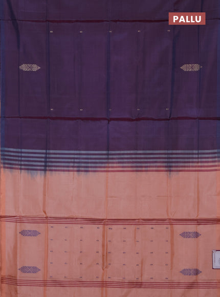 Banana pith saree purple and pale orange with thread woven buttas in borderless style