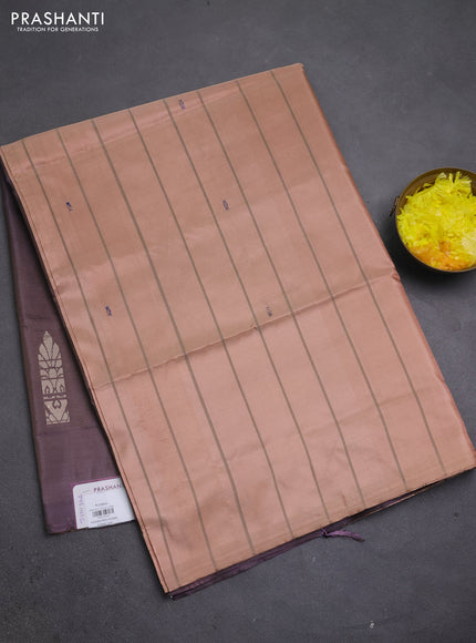 Banana pith saree peach shade and pastel purple with allover stripe pattern in borderless style