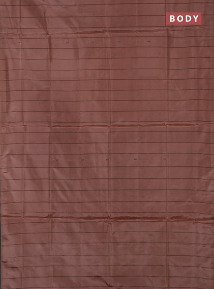 Banana pith saree peach shade and pastel purple with allover stripe pattern in borderless style