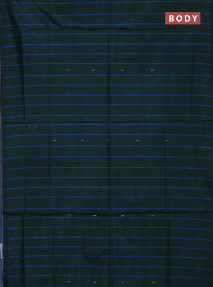 Banana pith saree bottle green and teal blue with allover stripe pattern in borderless style