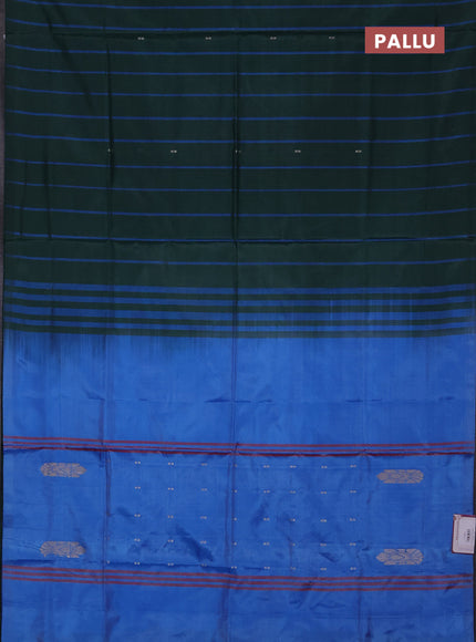 Banana pith saree bottle green and teal blue with allover stripe pattern in borderless style