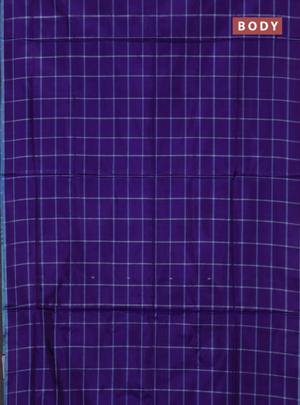 Banana pith saree violet and teal blue with allover checked pattern in borderless style