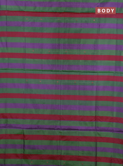 Banana pith saree green purple and dark peach with allover stripe pattern in borderless style
