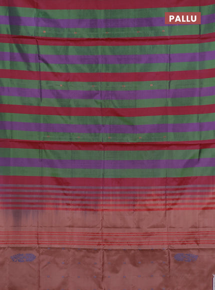 Banana pith saree green purple and dark peach with allover stripe pattern in borderless style