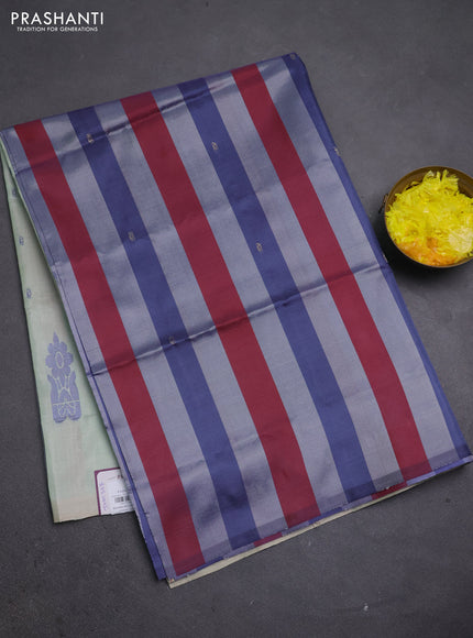 Banana pith saree grey maroon and pista green with allover stripe pattern in borderless style
