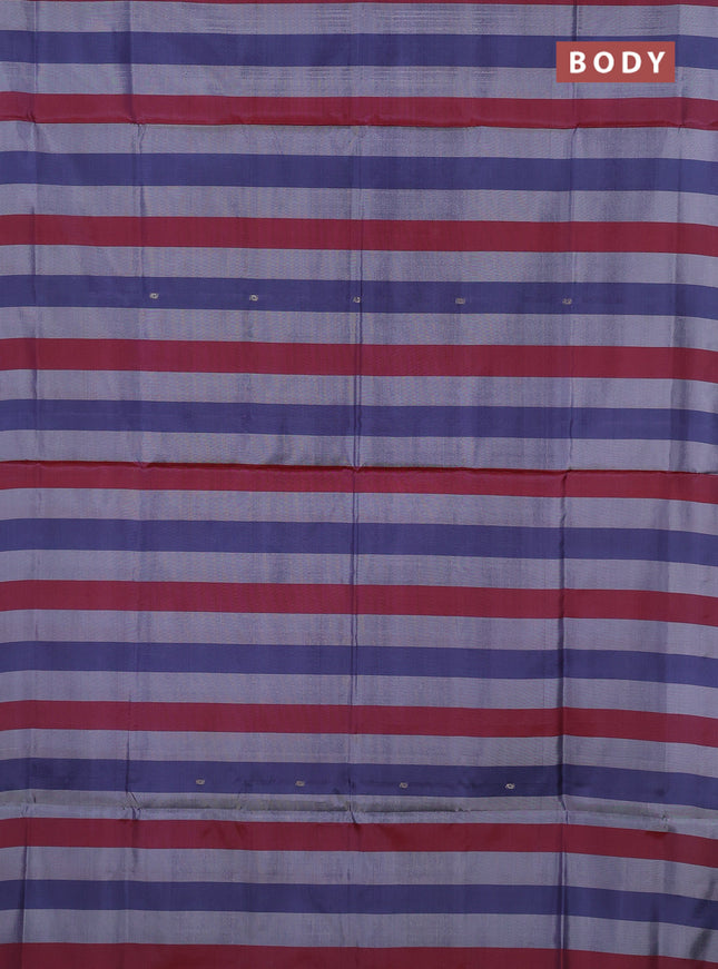 Banana pith saree grey maroon and pista green with allover stripe pattern in borderless style